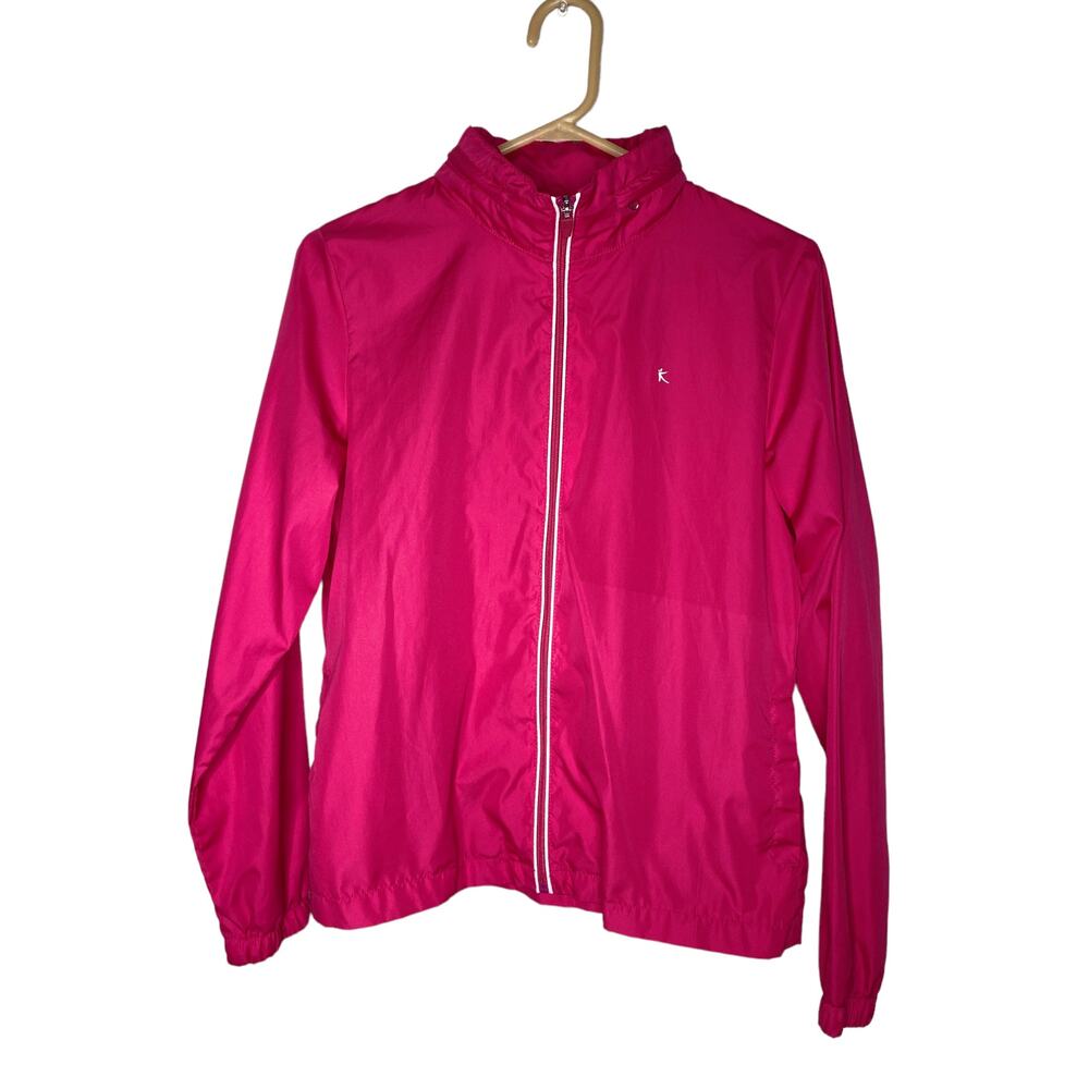 Danskin Pink & white medium hooded rain jacket